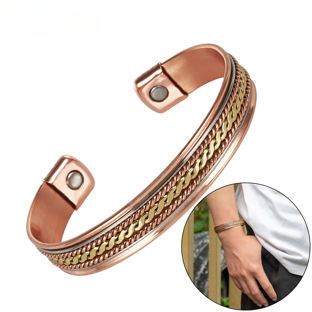 Pulseras magnéticas de cobre puro Meathly, brazaletes ajustables trenzados de 12 mm de ancho, joyería de alta energía magnética para la salud para hombres y mujeres