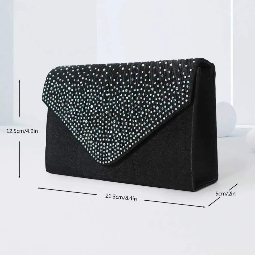 Elegant Rhie Evening Bag Womens Ruched Clutch Purse Flap Handbag For Wedding Party Prom BanquetC241218_voghion.com