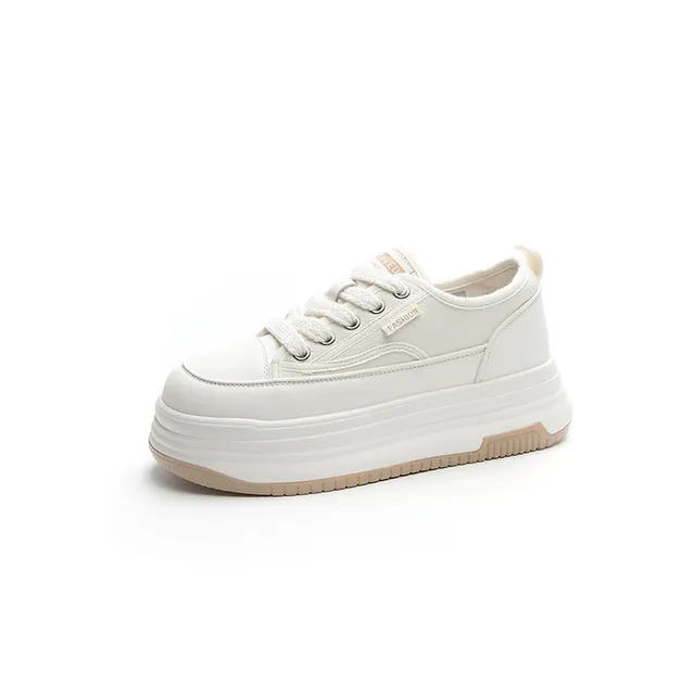 Genuine Leather Thick Sole Round Toe Raised Small White Casual Comfortable Trendy And Versatile Women Board Shoes_voghion.com