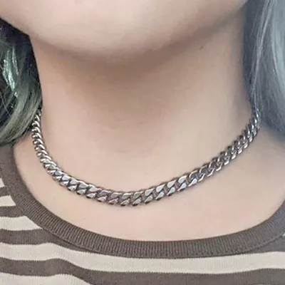 Collier chaîne cubaine en acier inoxydable homme et femme_voghion.com