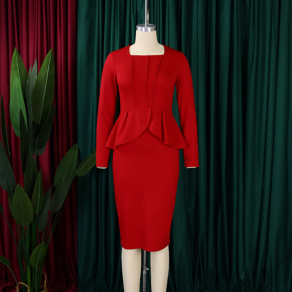 Women's Autumn And Winter New Long-sleeved OL Temperament Elegant Ruffled African Dress_voghion.com
