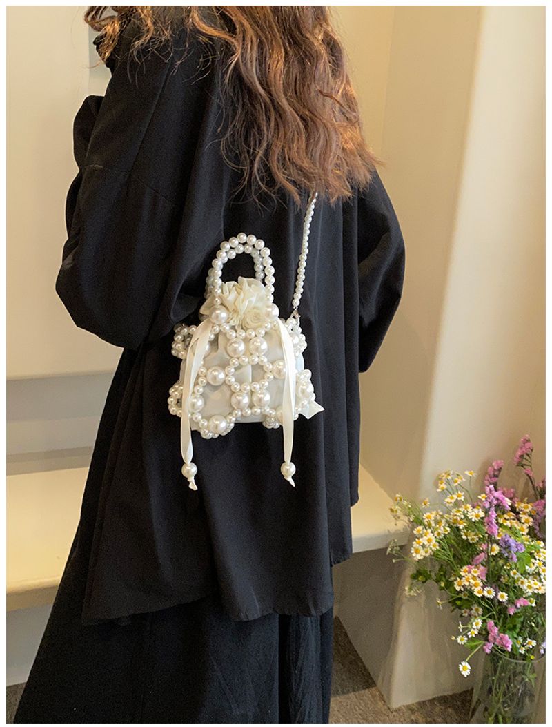 For Women Pearl Handbag Beaded Crossbody Fashion Light Mobile Phone Bucket Shoulder Bag_voghion.com