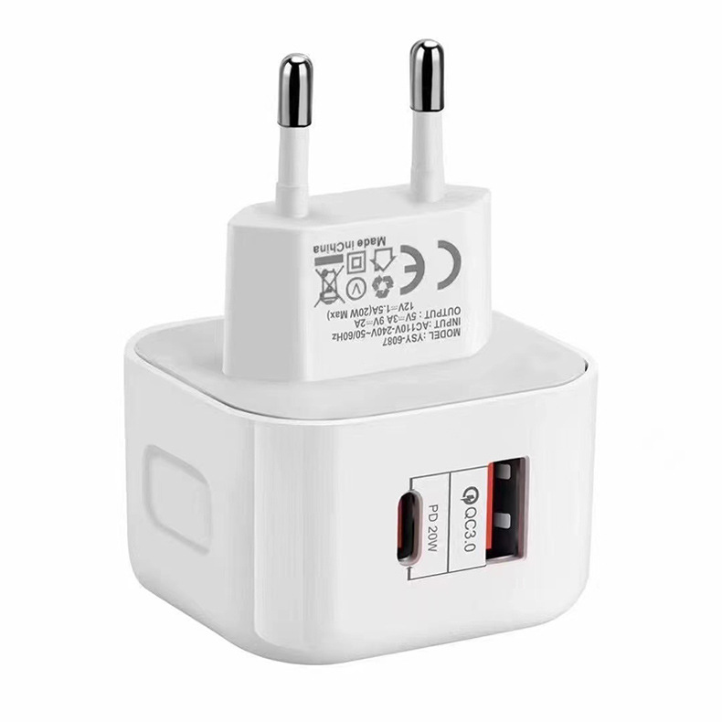 Convient pour téléphone portable PD Charge rapide Android Tête de charge standard européenne 20 W Port double USB + Port de charge Type-C_voghion.com