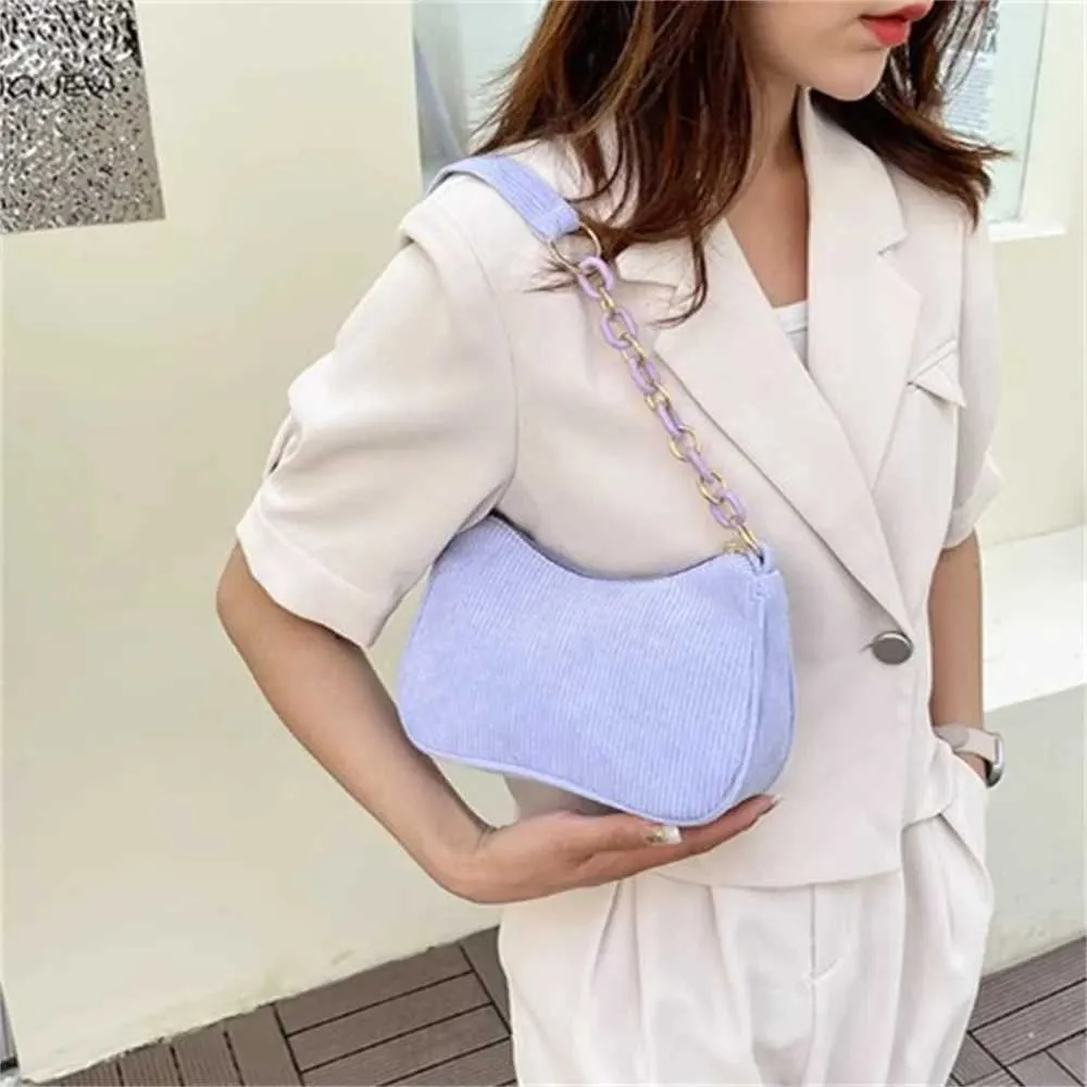Fi Retro Handbags Warm Autumn Winter Corduroy Bottom Zipper Shoder Small Bag Fem Soft Leisure Club Handbag Y241106_voghion.com
