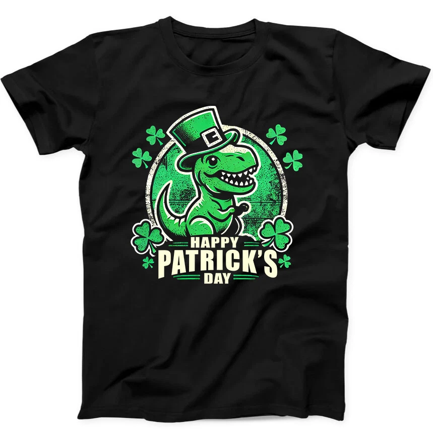 T-shirt engraçada de st. patrick's day com dinossauro verde_voghion.com