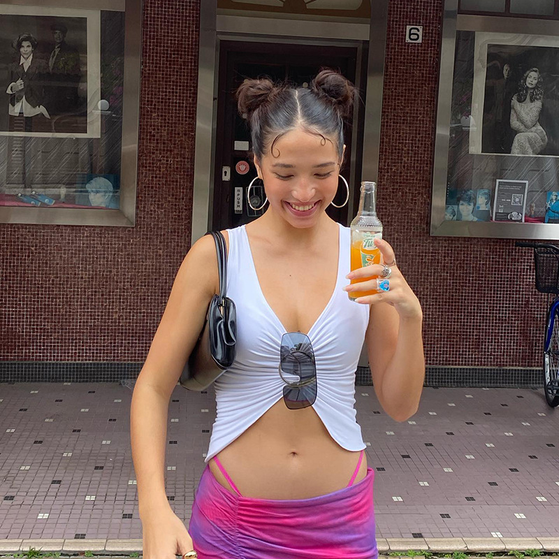 Q22TP273 Summer New 2024 Solid Color Pullover Sleeveless Pleated Open Navel Casual Women's Tank Top_voghion.com