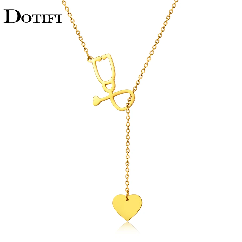 Collier cœur stéthoscope en acier inoxydable bijou style coréen_voghion.com