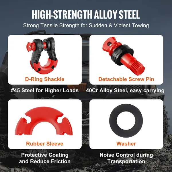 2 Pack 19mm D-Ring Shackle With 22.2mm Screw Pin 30 Ton Break Strength_voghion.com