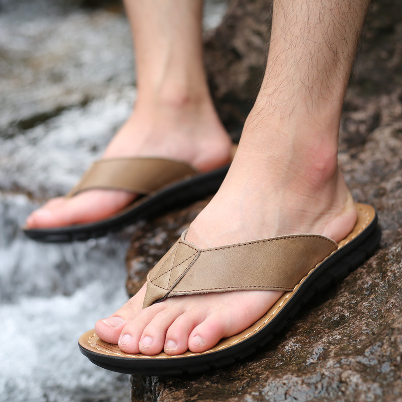 Scarpe da spiaggia infradito in pelle casual antiscivolo da esterno Sandali infradito pantofole da uomo_voghion.com