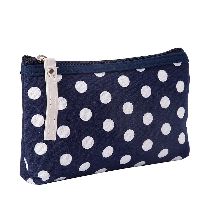 Semplici borse per il trucco in tessuto a pois, impermeabili, portatili, con cerniera, piccole borse per cosmetici, per donne e ragazze, in tela._voghion.com