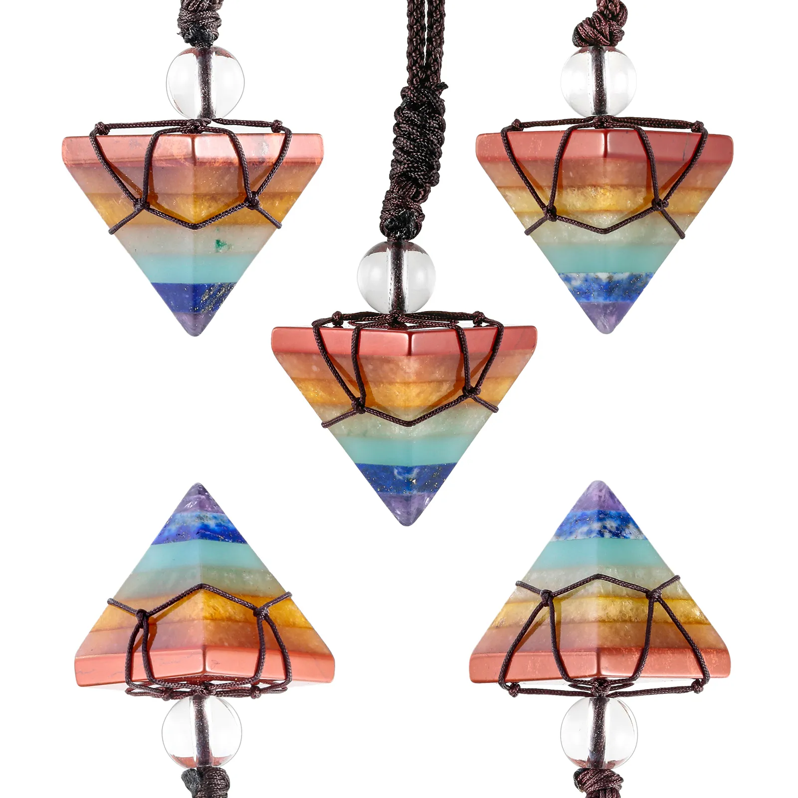 Ogrlice z obeski Healing 7 Chakra Crystal Stone Ogrlica iz naravnih dragih kamnov v obliki piramide z nastavljivo vrvico Ženske Moški_voghion.com