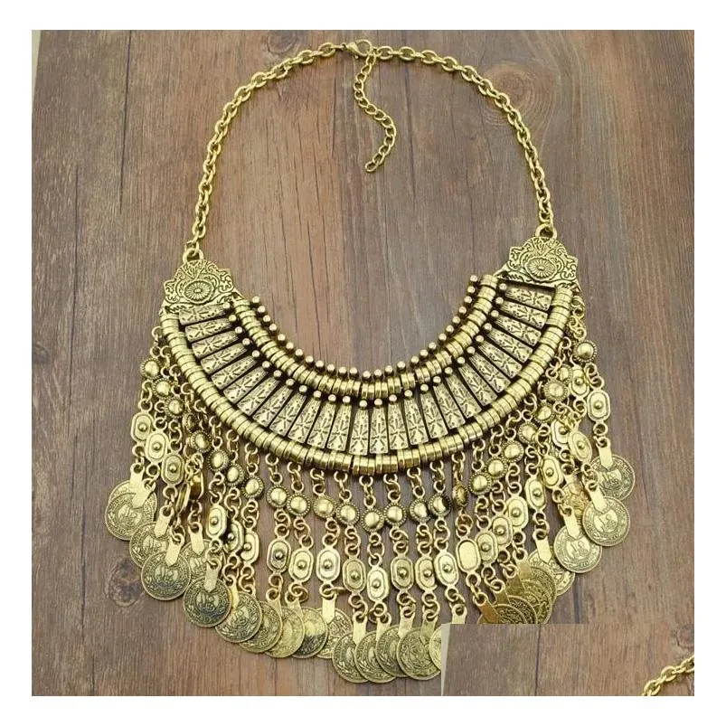 Collana a più strati vintage con monete per donna stile boho_voghion.com