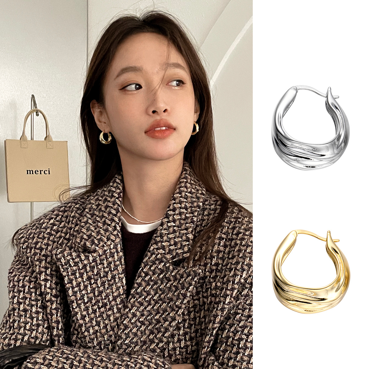 Twisted Wave Ins Style Niche Cool Earrings Fashion Girl 925 Needle Elegant Wholesale New Model