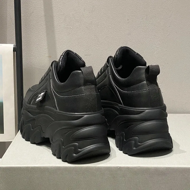 Scarpe sportive alla moda in PU con suola spessa, leggere, corte e paffute, autunnali, casual, da tennis, bianche e nere_voghion.com