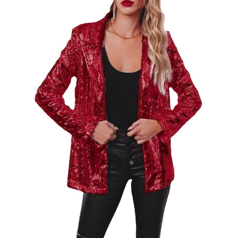 Abbigliamento da donna nuovo stile pendolare cardigan bavero manica lunga paillettes casual abito_voghion.com