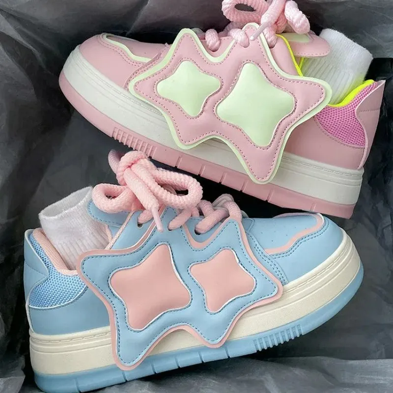 Pink Blue Platform Sneakers Women Kawaii Sports Shoes Casual Tennis Female Flats Vintage Chunky Footwear Korean Cute_voghion.com