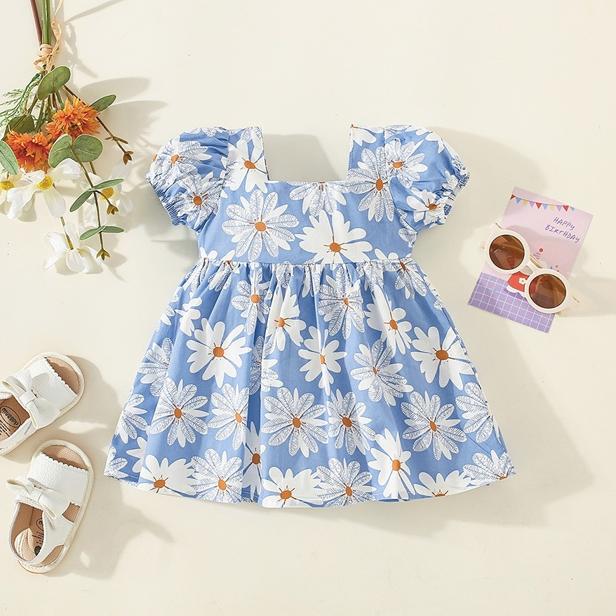 Flower Baby Girl Dress Summer Cotton Princess Dress with Big Bow_voghion.com