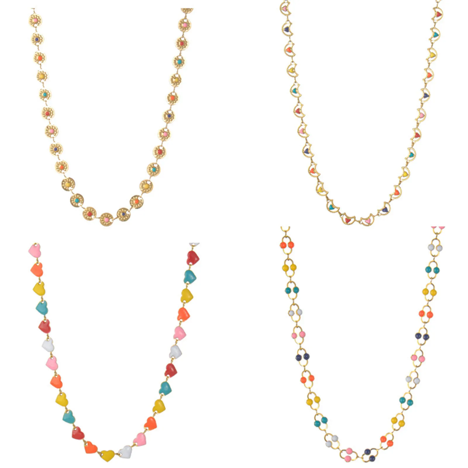 Collane con ciondolo in acciaio inossidabile 304 Collana elegante color oro multicolore Smalto Luna Cuore Gioielli da donna Regalo_voghion.com