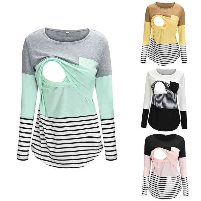 Frauen Schwangere Mutterschaft Kleidung Stillen Tops Stillen Gestreiften T-shirt Mama Langarm S/M/L/Xl/Xxl L220801_voghion.com