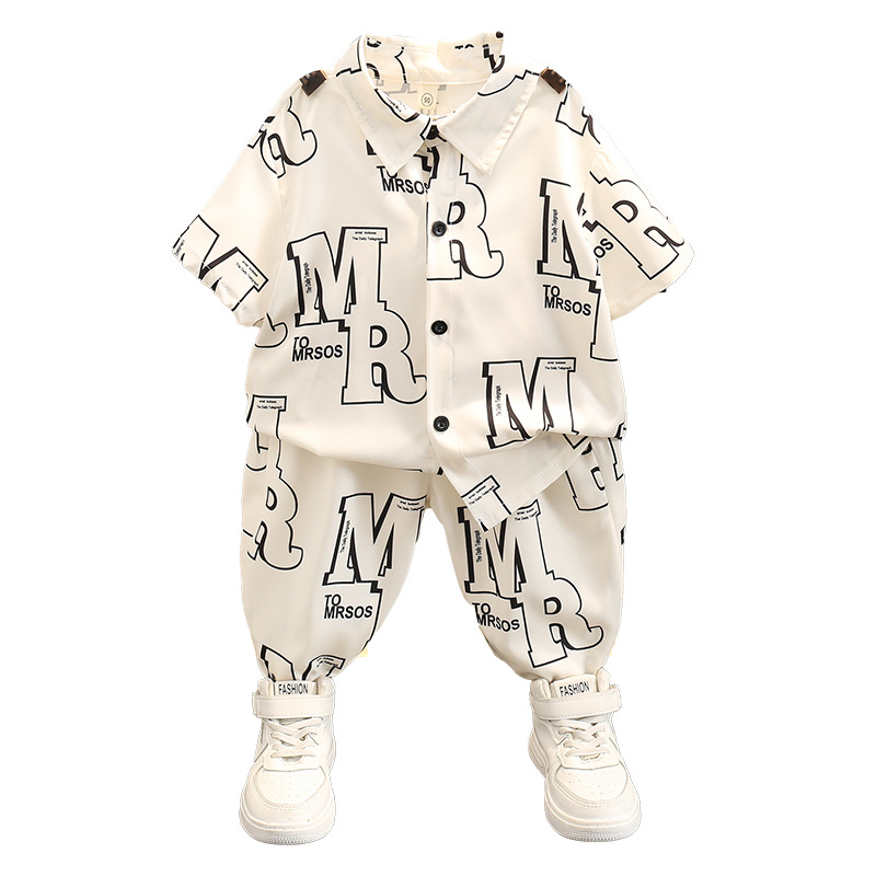 Ensemble chemise garçon 2025, nouveauté tendance et stylée : chemise à manches courtes et pantalon long pour bébé, tenue d'été_voghion.com