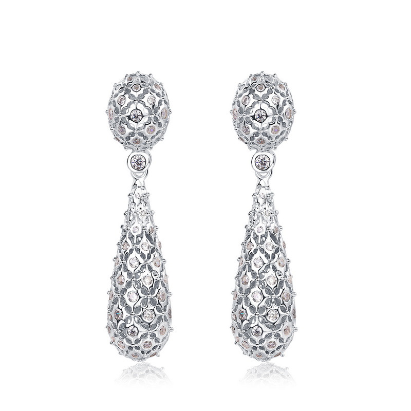 Hollow Shining Zircon Earrings For Women S925 Full Of Colored Gemstones Water Drop Earrings Fashion All Match