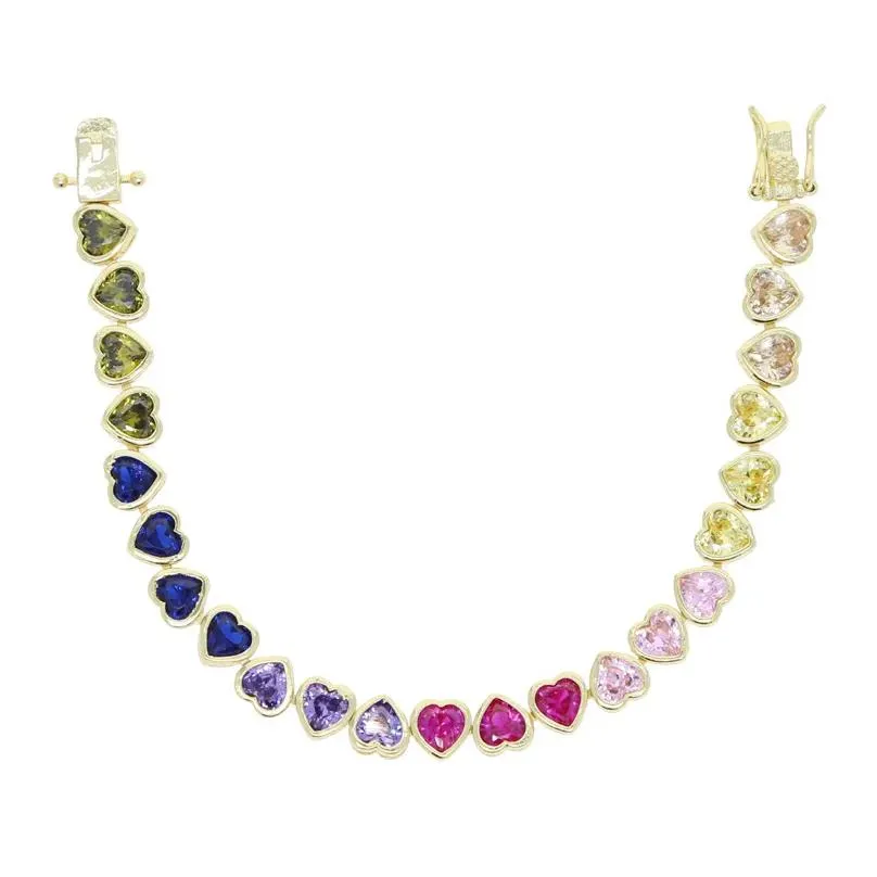 Rainbow Heart Zircon Bracelet For Couples Iced Out Bling Style_voghion.com