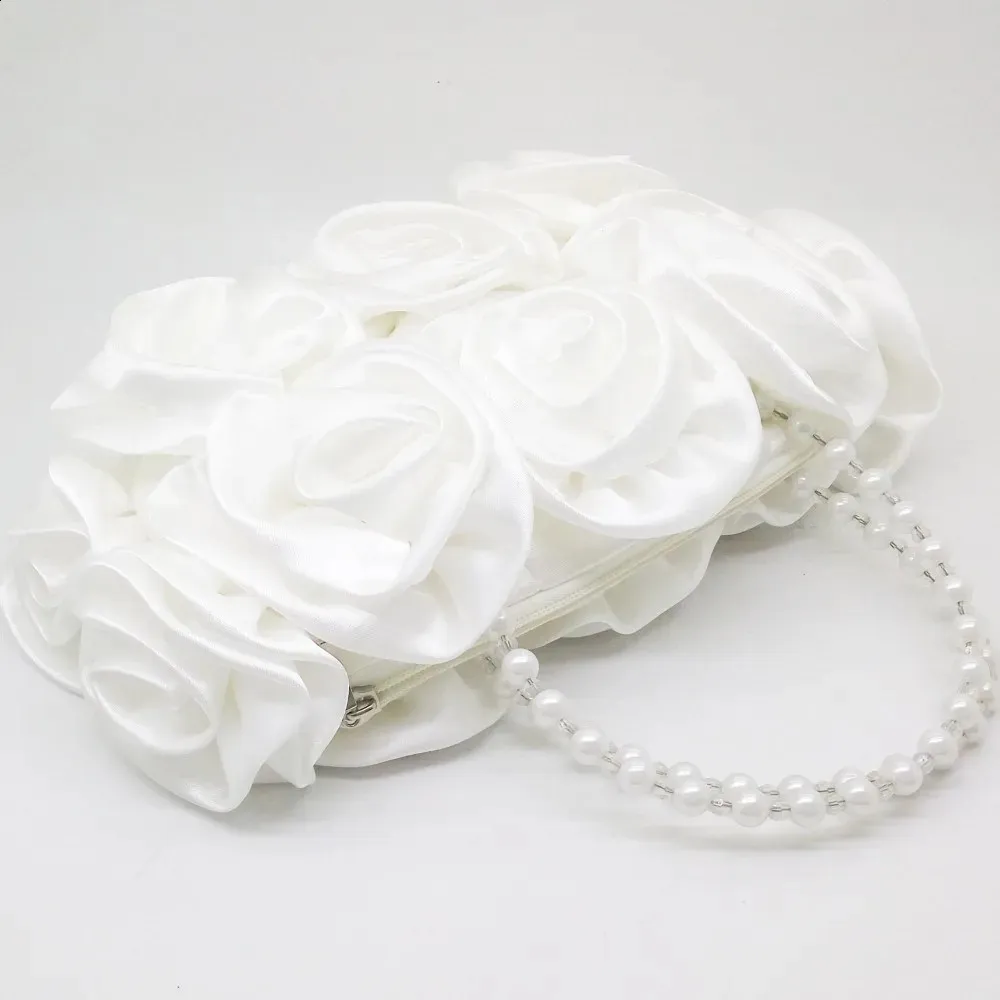 Boutique De FGG Red wer Rose Bush Donna Borsa da sera in raso con manico in perline Borsa da sposa Borsa da sposa Clutch 240726_voghion.com