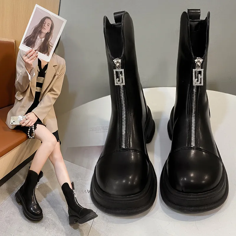 Frauen Stiefel Herbst Winter Dicke Sohle Modische Design Minimalistischen stil Komfortable Kostenloser versand_voghion.com
