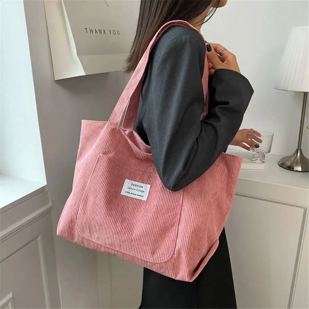 Womens Shoulder Handbags Corduroy tote Large Capacity Shopping Bag 240822_voghion.com