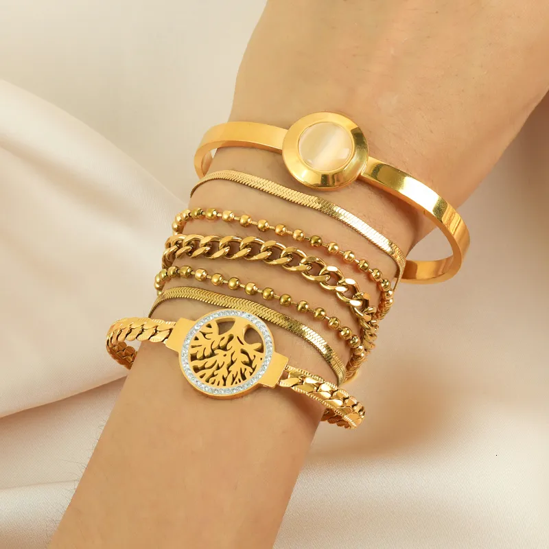Stone Bangle Bracelet For Women Stainless Steel Waterproof Jewelry_voghion.com