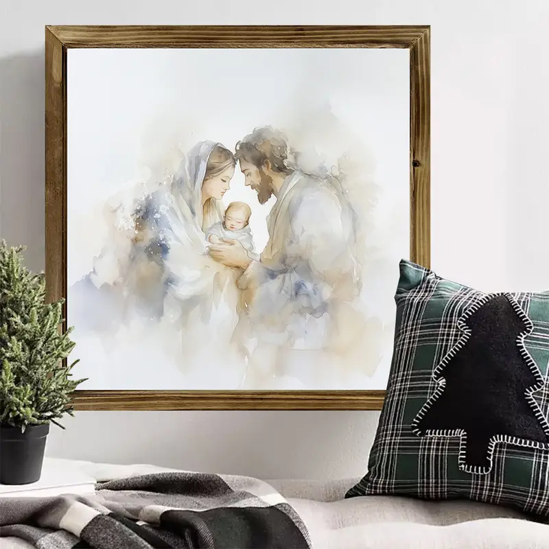8x8" Ink Painting Wood Sign - Religious Wall Art For Home/Office, Unique Christmas & New Year Decor Gift_voghion.com