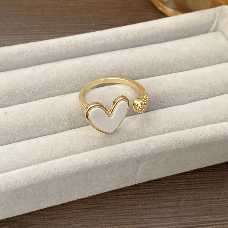 Real Gold Electroplated Zircon Heart Opening from South Korea Irregular Pearl Index Finger Ring Fashion and Elegant_voghion.com
