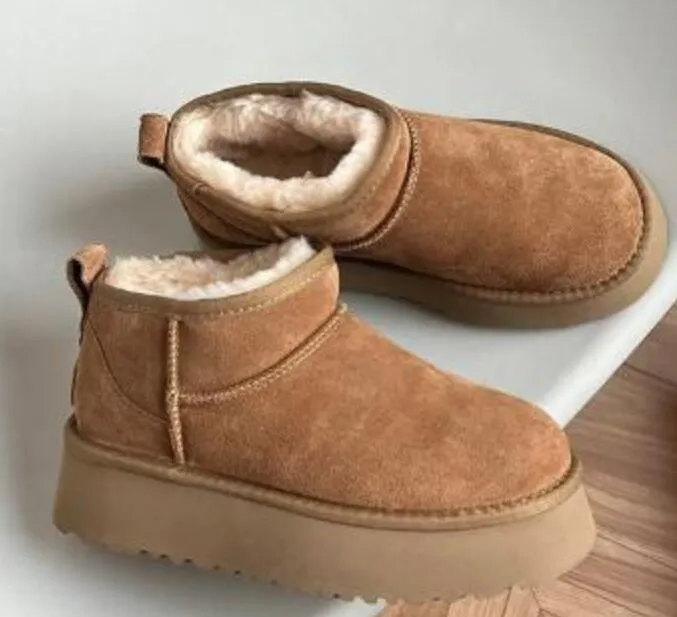 UG G Winter Damen Plateaustiefel Klassische Mini Booties Damen Mode Pelz Flauschige Schneestiefel mit dicker Sohle_voghion.com