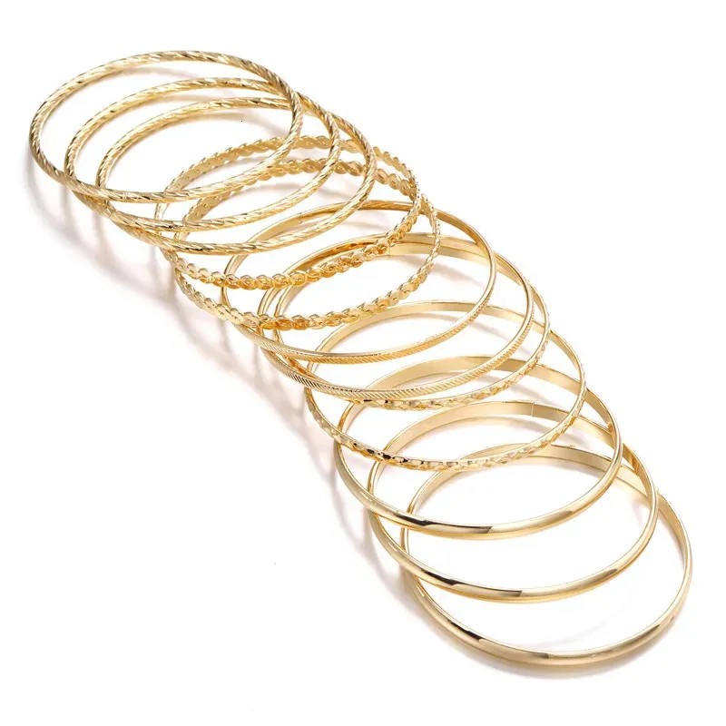 Bracciale 12 pezzi Punk Curb Cuban Chain Set per donne Miami Boho Spesso Oro Colore Charm Bracciali Braccialetti Gioielli di moda_voghion.com