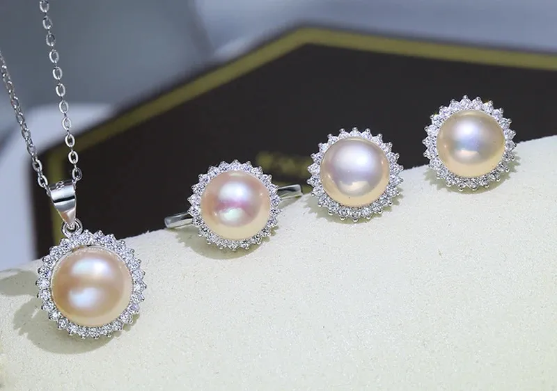 MeiBaPJ Set di gioielli da sposa in argento sterling con fiore di sole e perle d'acqua dolce naturali, anello e orecchini per donna_voghion.com