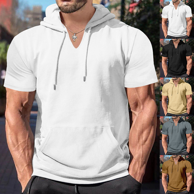 Unbeatable Quality 2024 Summer New Men's Short Sleeved T-shirt Hoodie Casual Solid Color Fit Top For Men_voghion.com