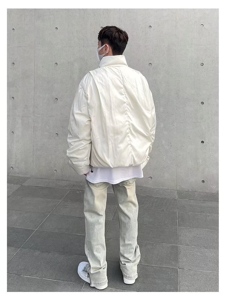 New High Street Washed Used Yellow Mud Dyeing Zipper Split Jeans Men's Straight Tube Casual Micro Pull Pants Trendy_voghion.com