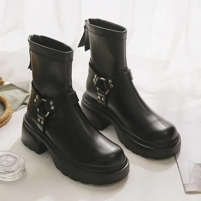 Designer Boot Sheepskin Edition~Maillard With Skirt Knight Black British Style Martin Short Boots For Women Booties 641_voghion.com