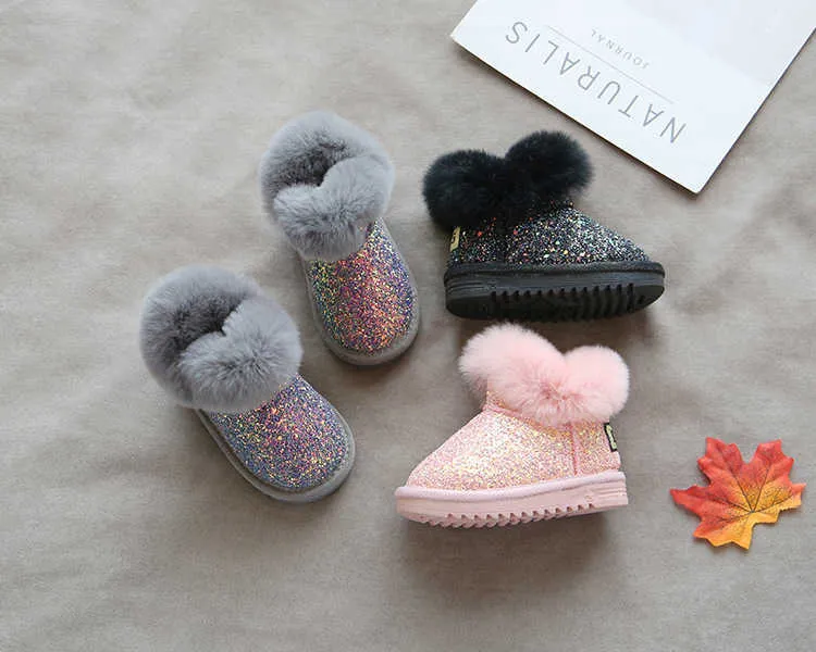 Kinderen Sneeuw 0-10 Jaar voor Baby Roze Meisjes Kinderen Winterschoenen Warm Pluche Mode Platform Korte Laarzen Zwart Grijs_voghion.com