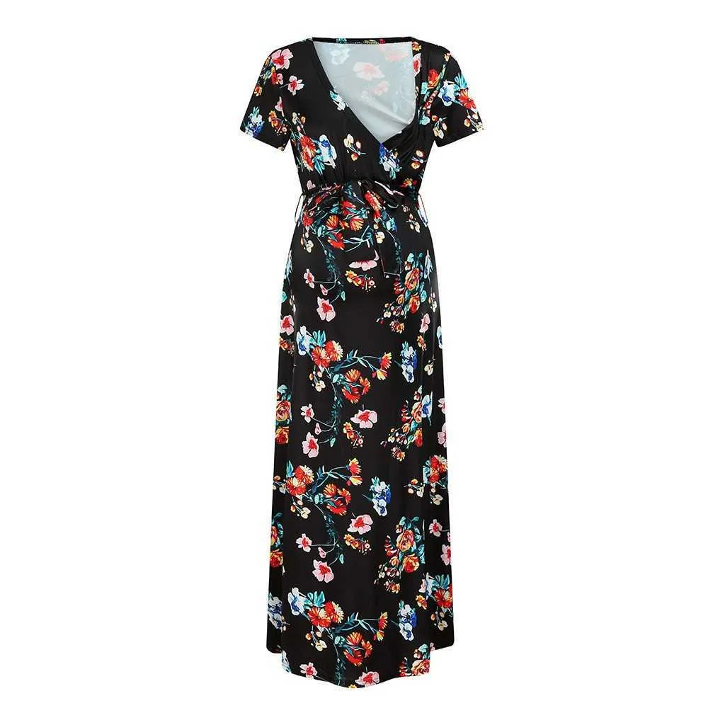 Women's Long Dress Prom Clothes Floral Printed V Neck Summer Pregnancy Dresses For Pregnant Women Maternity Clothing_voghion.com