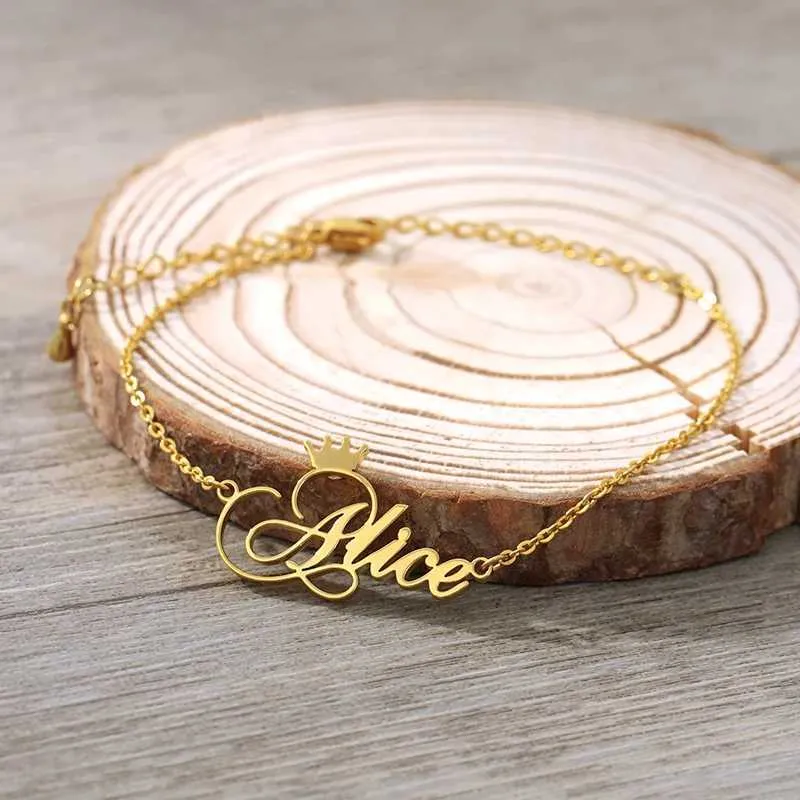 Berlockarmband Cus Crown Personligt Namn Rostfritt Stål Namnskyltarmband För Kvinnor Flickor Berlocker Handgjorda Graverade_voghion.com