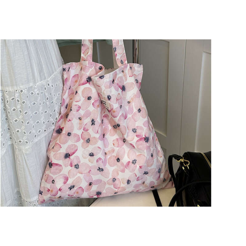 Polka Dot Blau Karierte Canvas Schultertasche für Studenten, Florale Stofftasche, schlicht und modisch_voghion.com