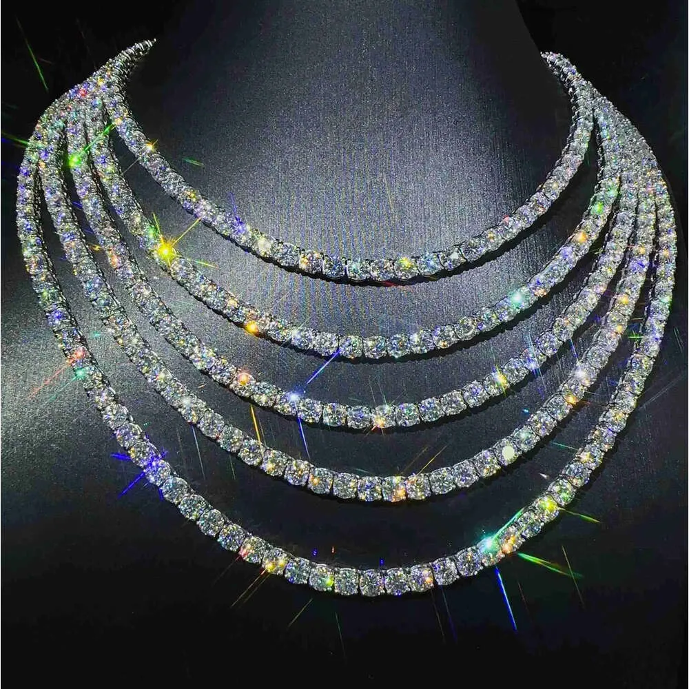 Fabrikk Engros Sterling Sier VVS Moissanite Diamant Tenniskjede Kubansk Linkkjede Dame Fine Smykker 3mm 4mm_voghion.com