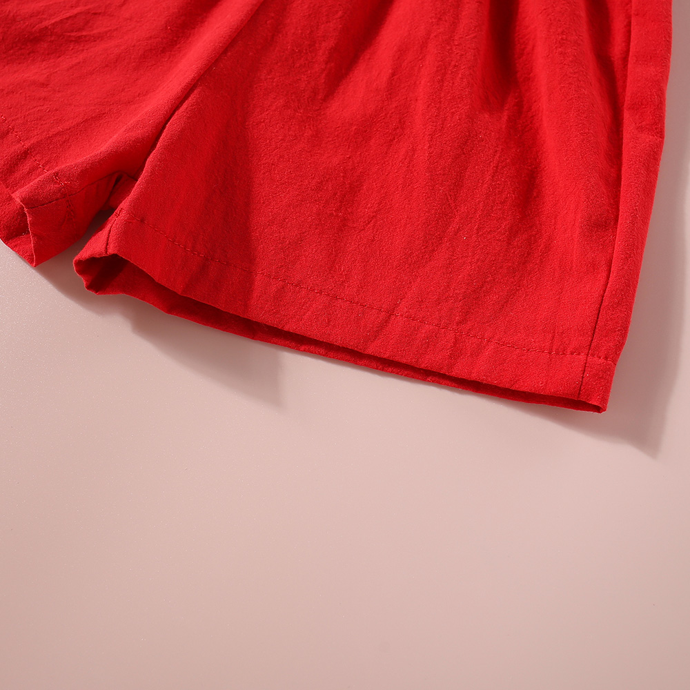 New Baby Girl Cotton Clothes Set Flower Embroidered Top+Red Shorts Summer Kids Clothes_voghion.com