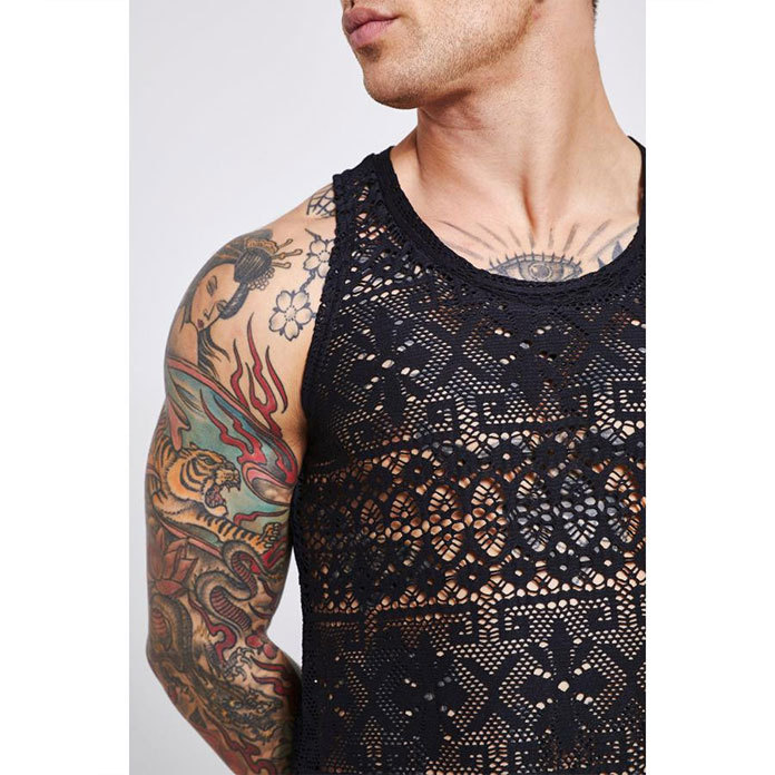 abbigliamento maschile casual cava sexy gilet transfrontaliero grande taglia estate all'aperto vacanza spiaggia maglia pizzo traspirante gilet_voghion.com