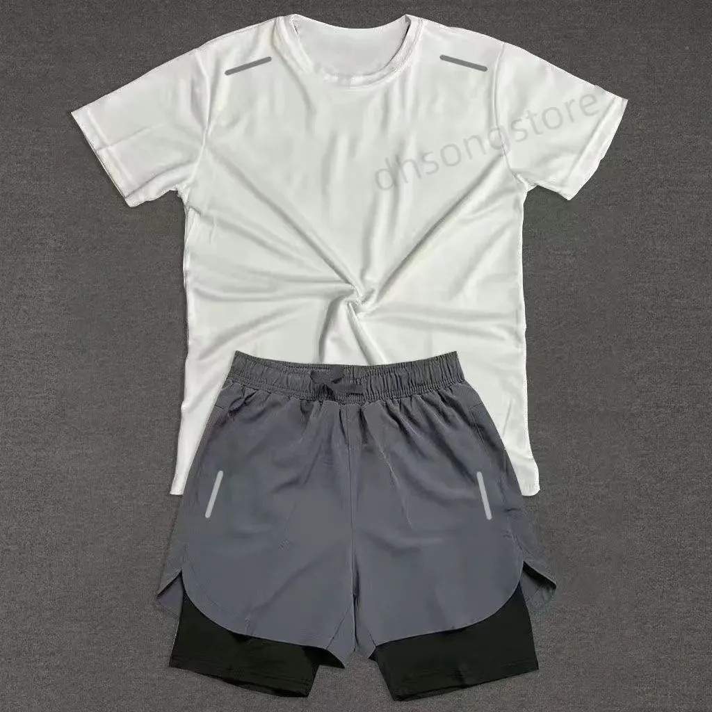 Men's Tech Suit Shirt Shorts Sports Two-piece Summer Women's Running Fiess Wear Quick-drying Football Gym Sweatshirt_voghion.com
