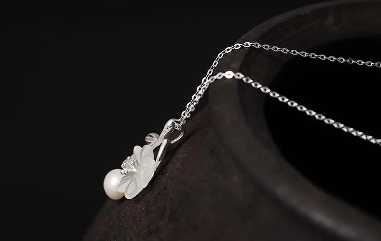 Anheng Halskjeder Ekte Sterling Sier Håndlagde Designer Fine Smykker Hvit Naturlig Perle Delikat Plommeblomst Blomst_voghion.com