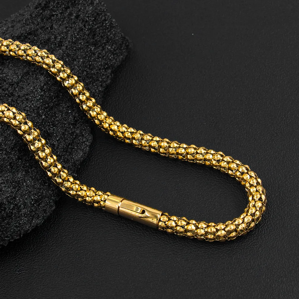 Collana a catena popcorn in acciaio inossidabile unisex_voghion.com
