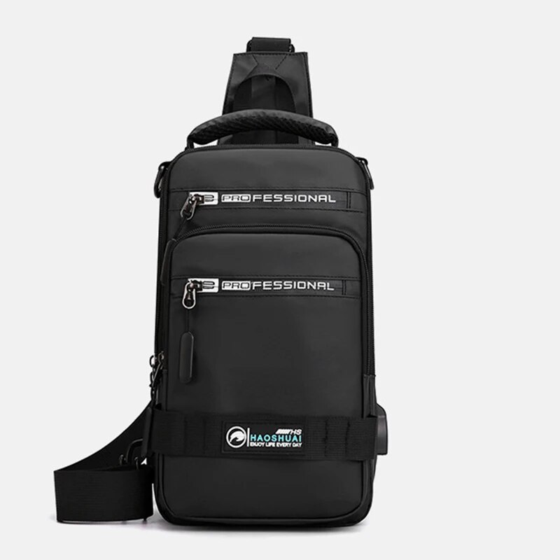 Mode Nylon Rucksack Daypack Männer Cross Body Brust Taschen Pack mit USB Lade Port Reise Männlichen Knapsack Rucksack_voghion.com
