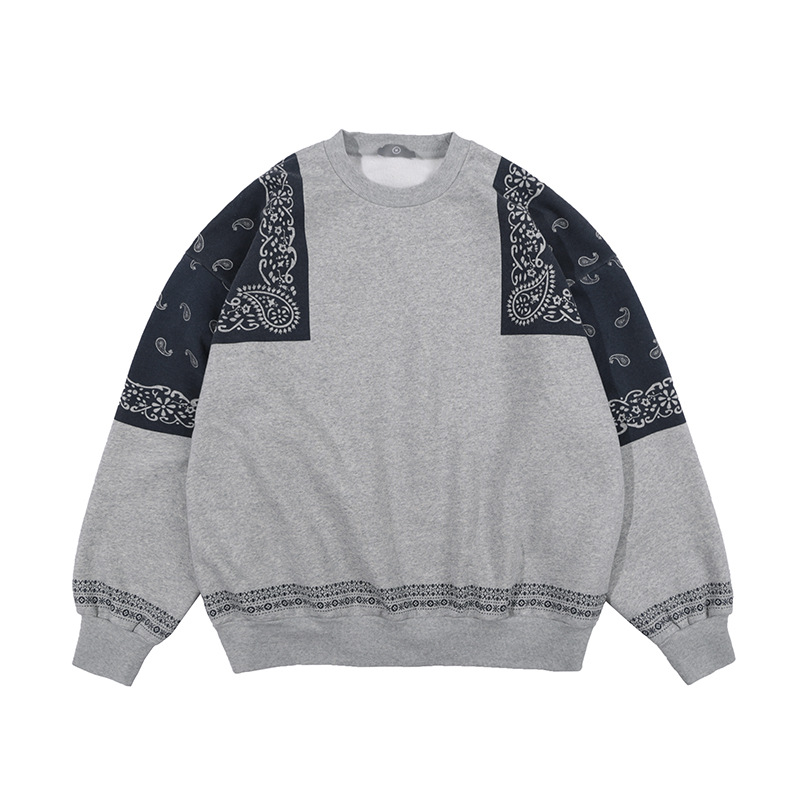 Vêtements pour hommes FG | Sweat-shirt à col rond et doublure polaire, style patchwork cachemire, tendance, nouvelle collection automne-hiver, pour homme, ample_voghion.com